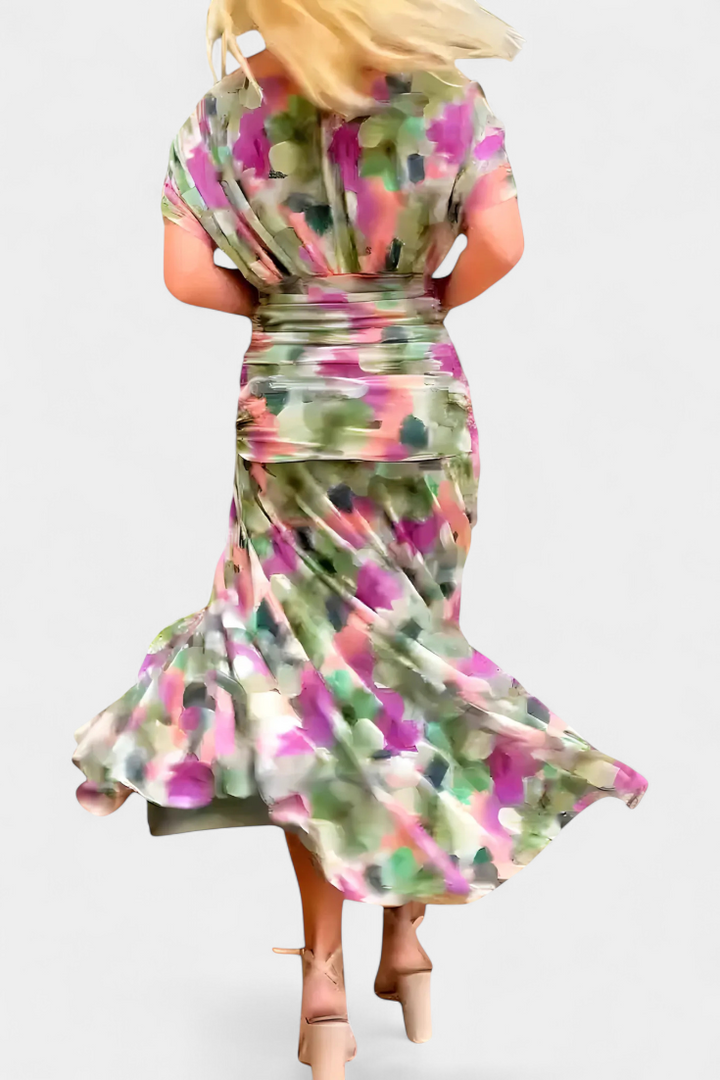 Freya - Fließendes Floral V-Ausschnitt Kleid