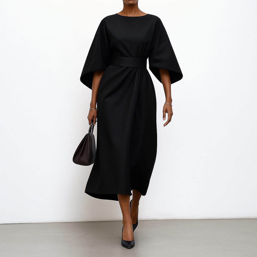 Eldra | Satin Gefühl Batwing Ärmel Maxi Kleid