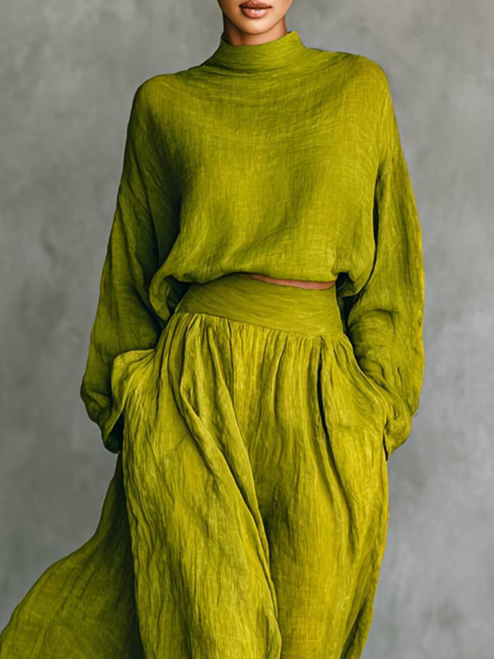 Grünes Baumwoll-Leinen Ensemble