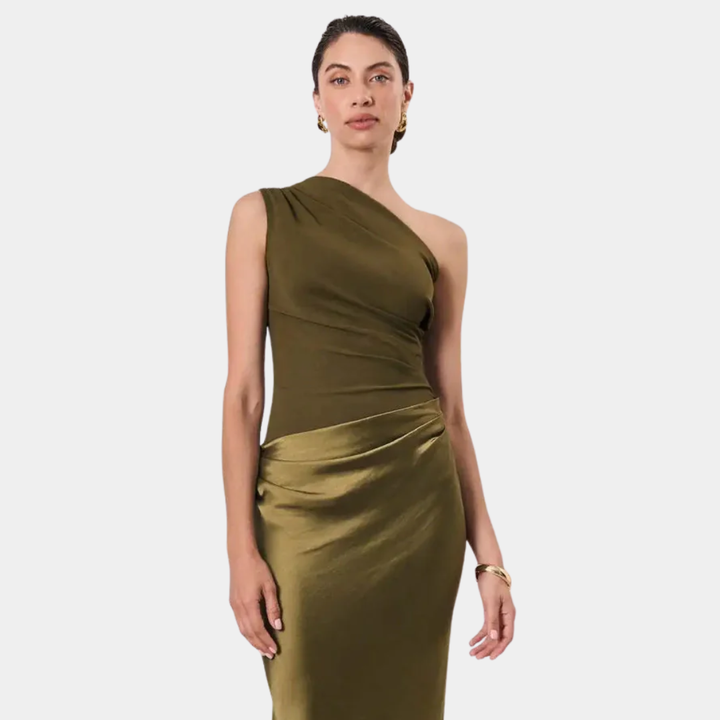 Aleida | Maxikleid mit einem Schulterträger aus Satin