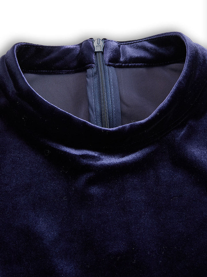Sibella - Marineblaues Midi-Kleid mit langen Ärmeln