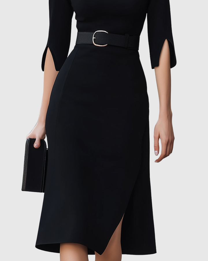 Blythewyn | Klassisches Schwarzes Midi-Kleid
