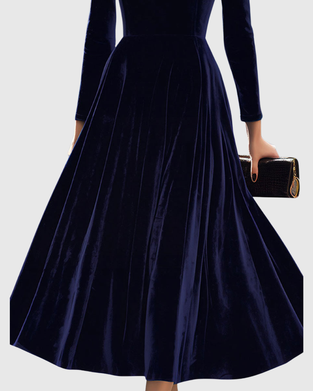 Sibella - Marineblaues Midi-Kleid mit langen Ärmeln