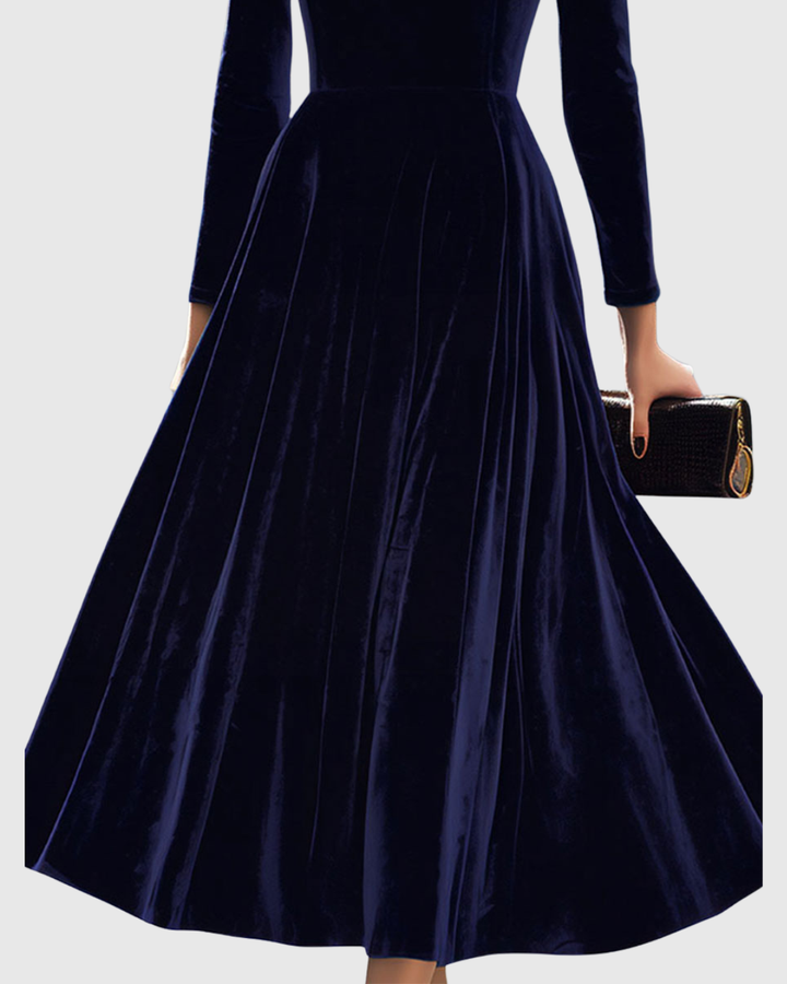Sibella - Marineblaues Midi-Kleid mit langen Ärmeln