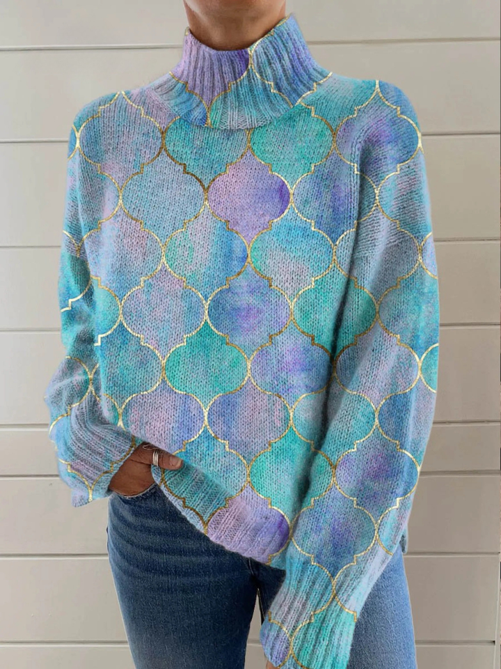 Celeste – Künstlerischer geometrischer Strickrollkragenpullover