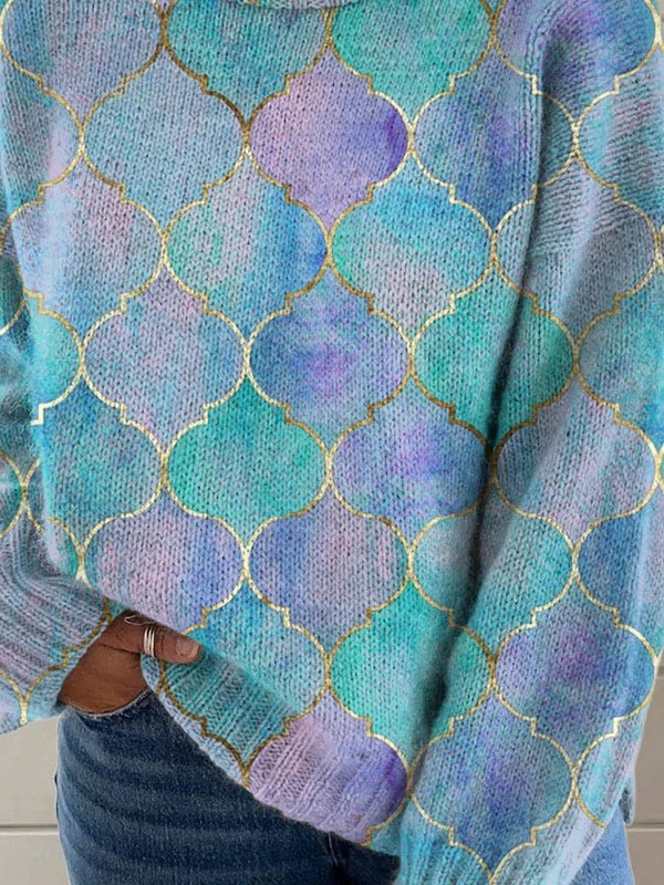 Celeste – Künstlerischer geometrischer Strickrollkragenpullover