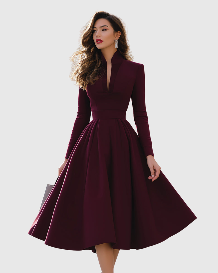Avelina | V-Ausschnitt Midi-Kleid