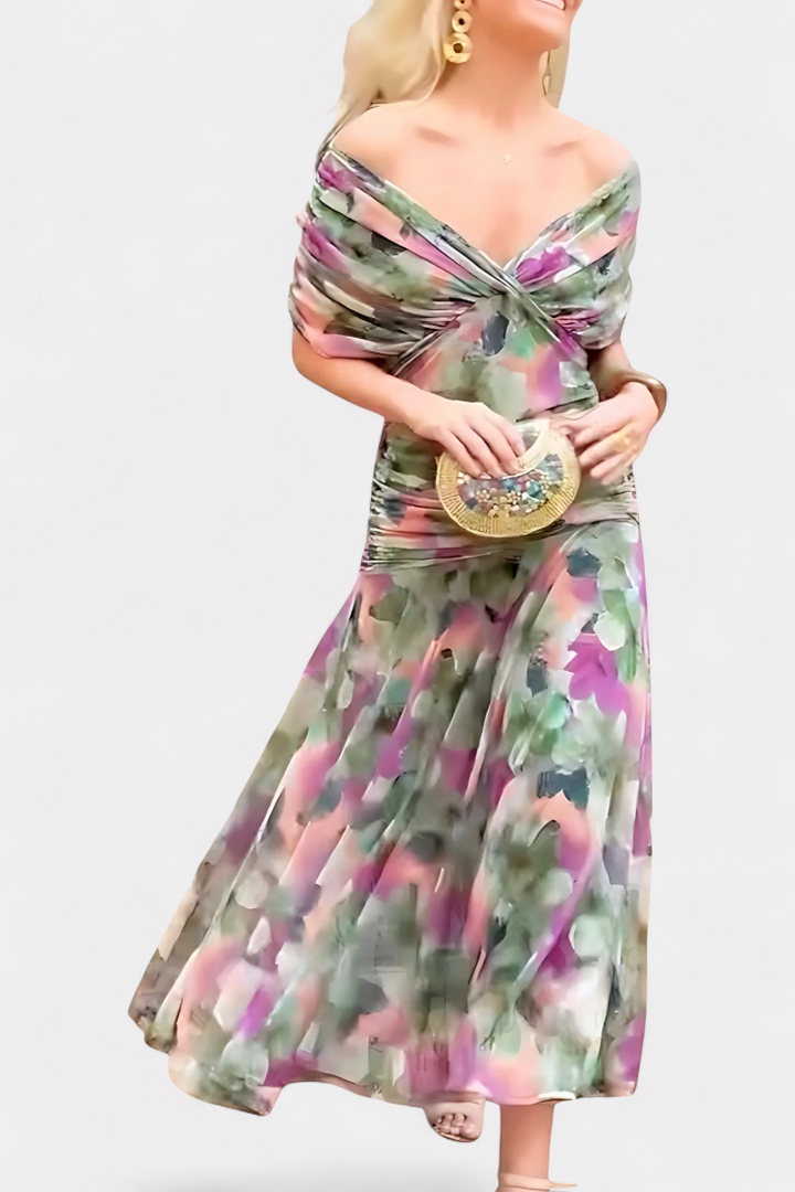 Freya - Fließendes Floral V-Ausschnitt Kleid
