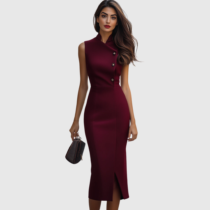 Ruby | Burgunderfarbendes ärmelloses Midikleid