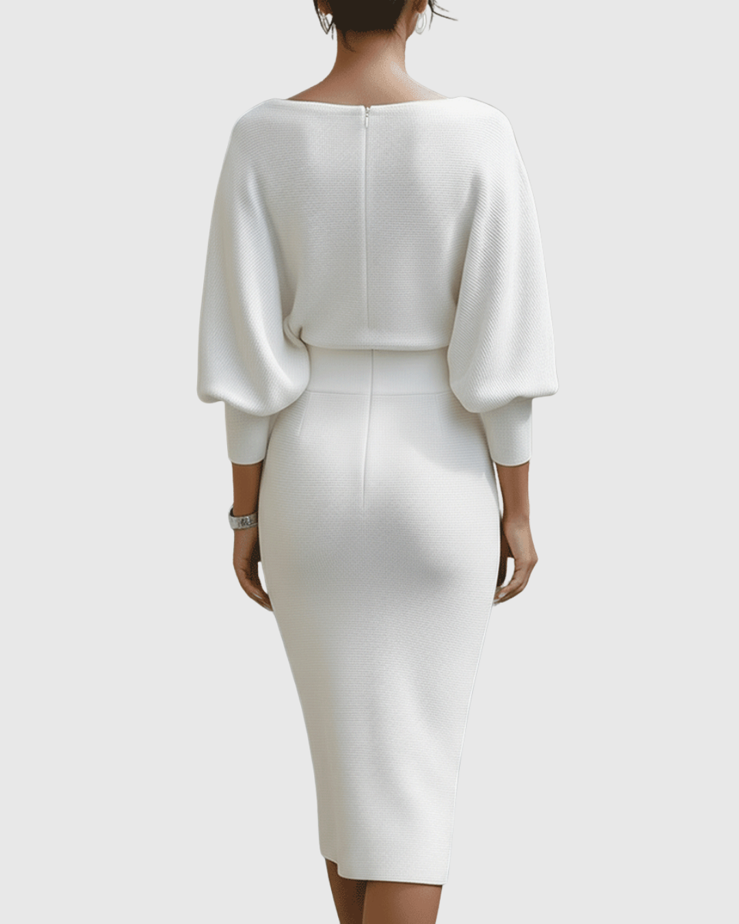 Ismeria | Weißes Drapiertes Batwing-Midi-Kleid