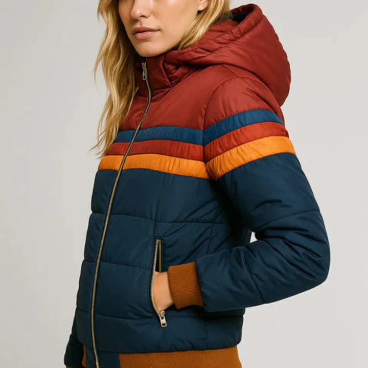 Sierra - Damen Retro Gestreifte Pufferjacke