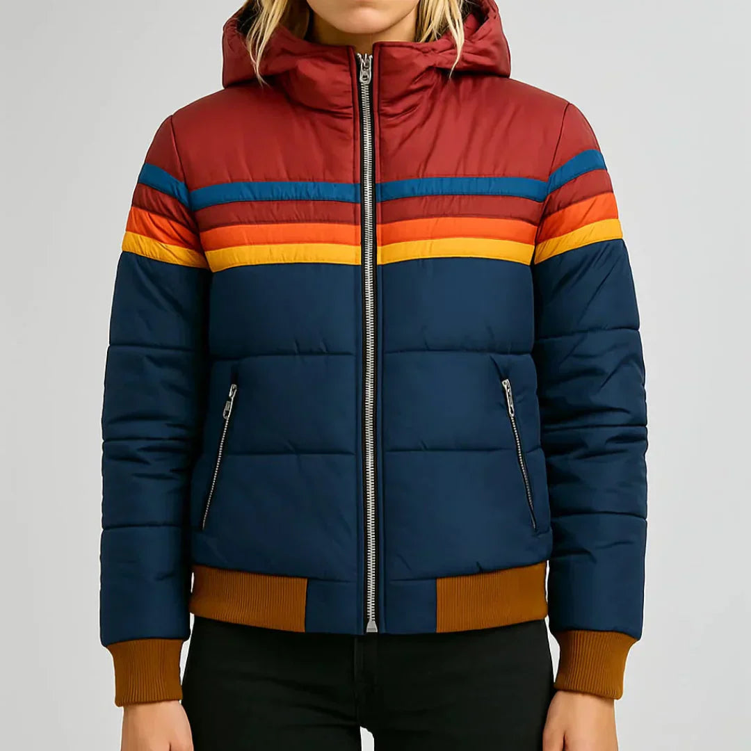 Sierra - Damen Retro Gestreifte Pufferjacke