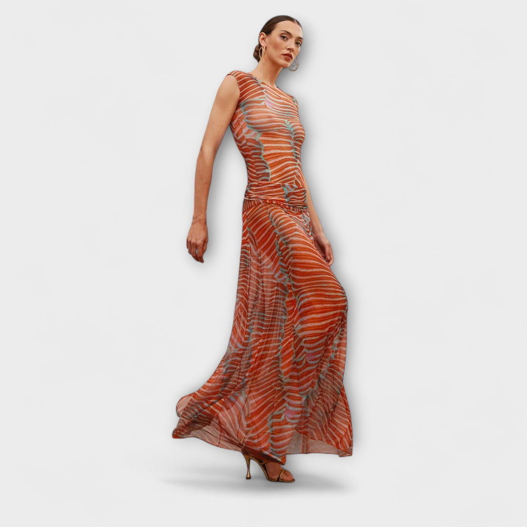 Phoenix – Schimmerndes Wellen-Mesh-Bodysuit und Rock-Ensemble
