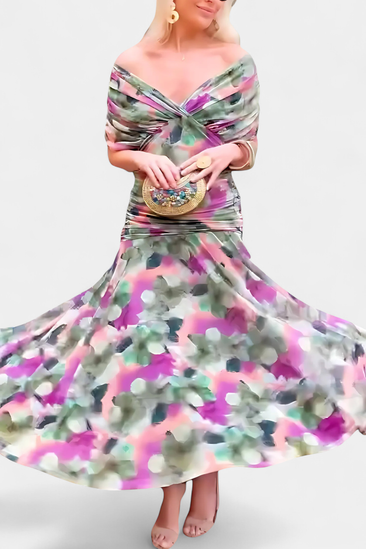 Freya - Fließendes Floral V-Ausschnitt Kleid