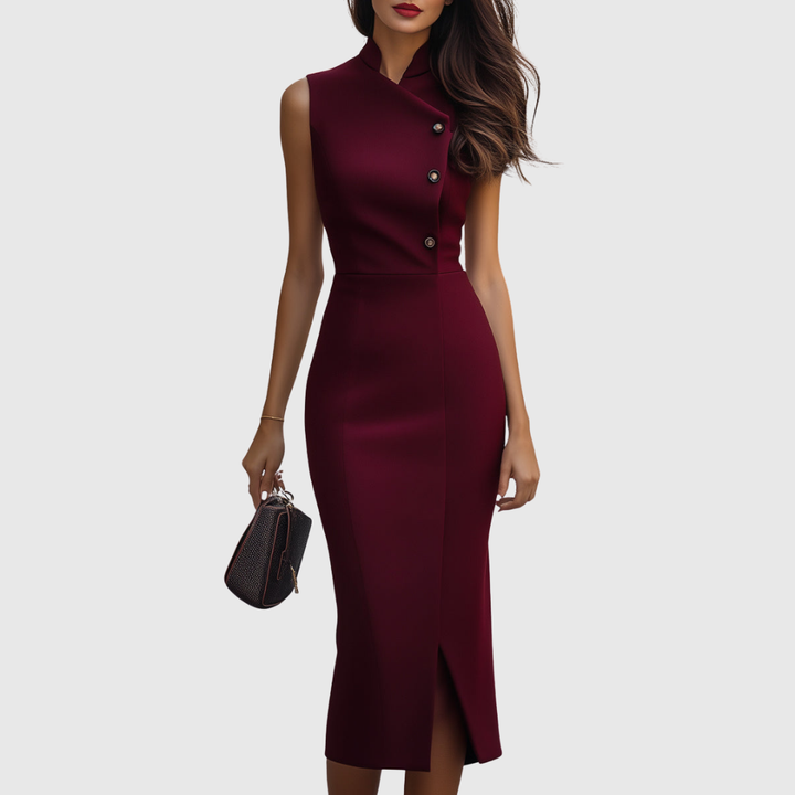 Ruby | Burgunderfarbendes ärmelloses Midikleid