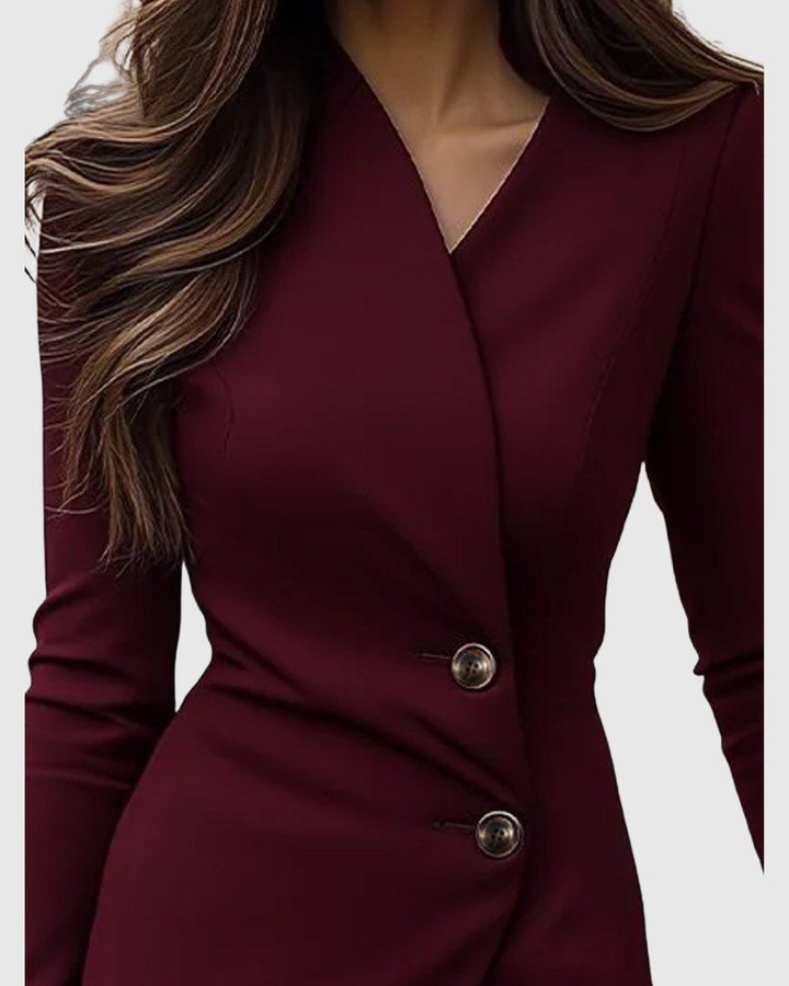 Luned | Burgunderfarbener Wickel-Style Midi-Kleid