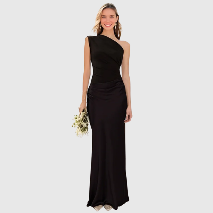 Aleida | Maxikleid mit einem Schulterträger aus Satin