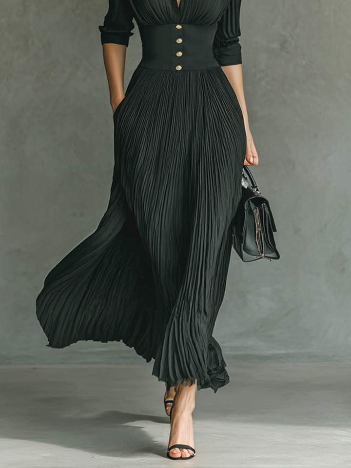 Maxi-Plisseekleid mit Reverskragen