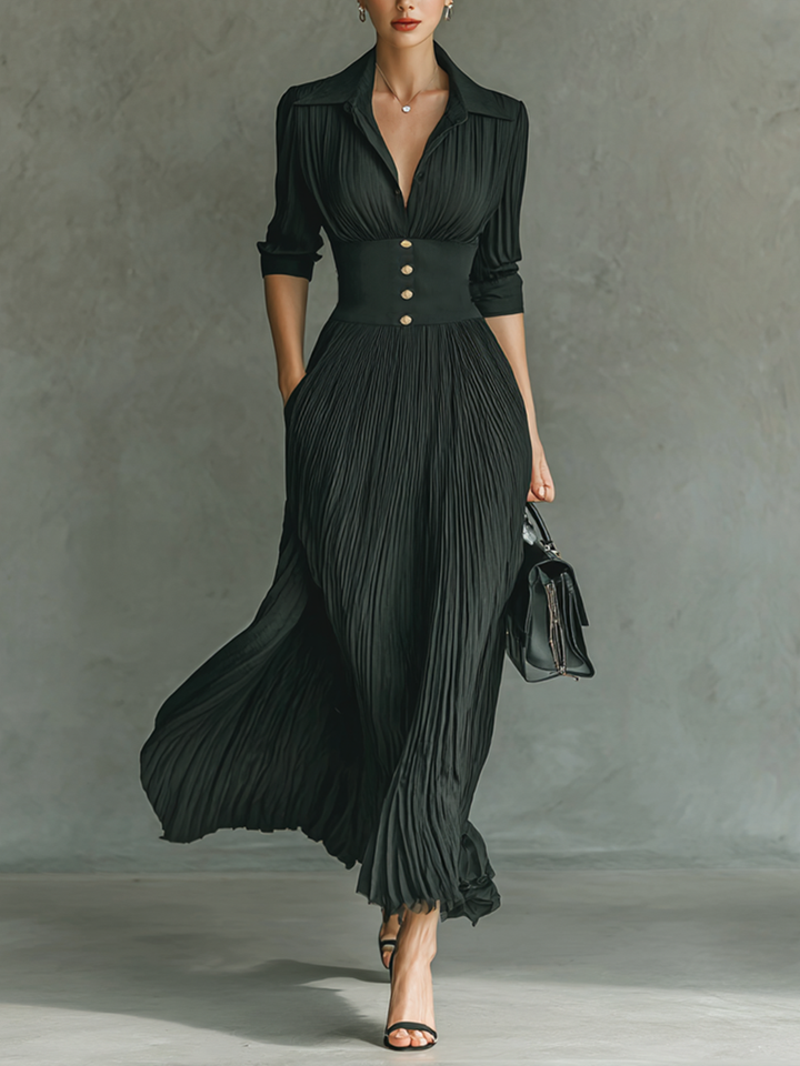 Maxi-Plisseekleid mit Reverskragen