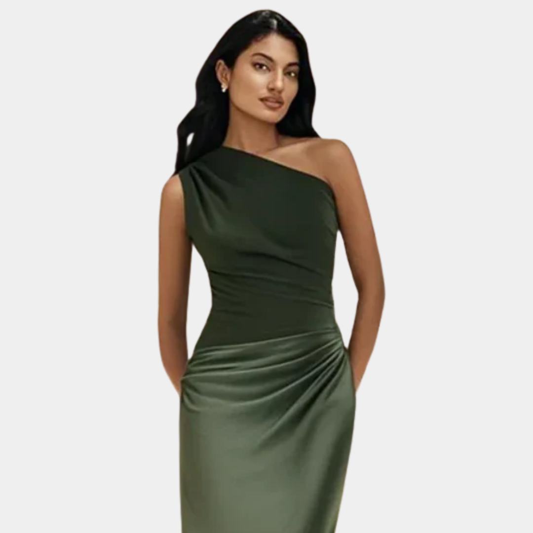 Aleida | Maxikleid mit einem Schulterträger aus Satin