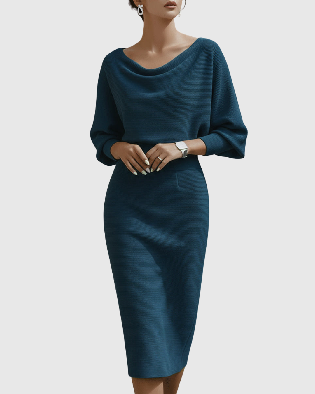Ismeria | Weißes Drapiertes Batwing-Midi-Kleid