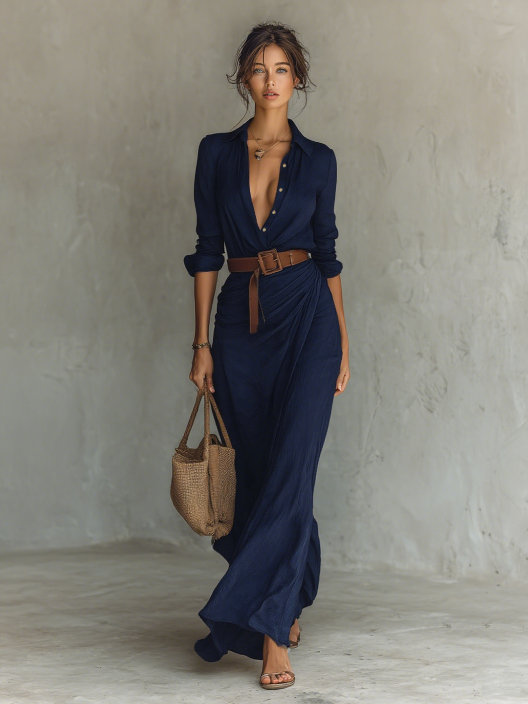 Maxikleid mit Kragen und Gürtel