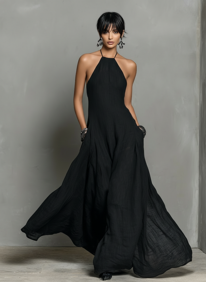 Maxikleid ohne Ärmel aus Leinenmischung