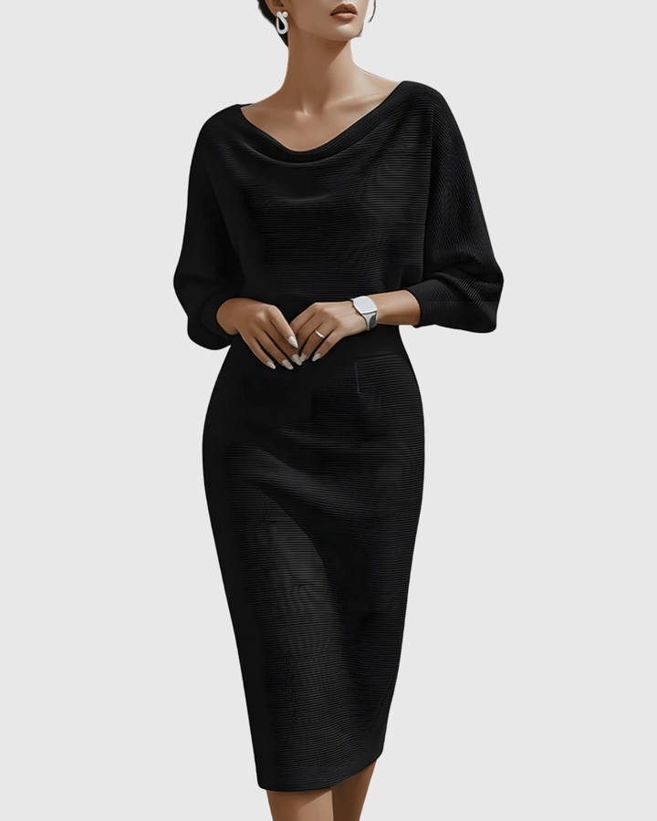 Ismeria | Weißes Drapiertes Batwing-Midi-Kleid