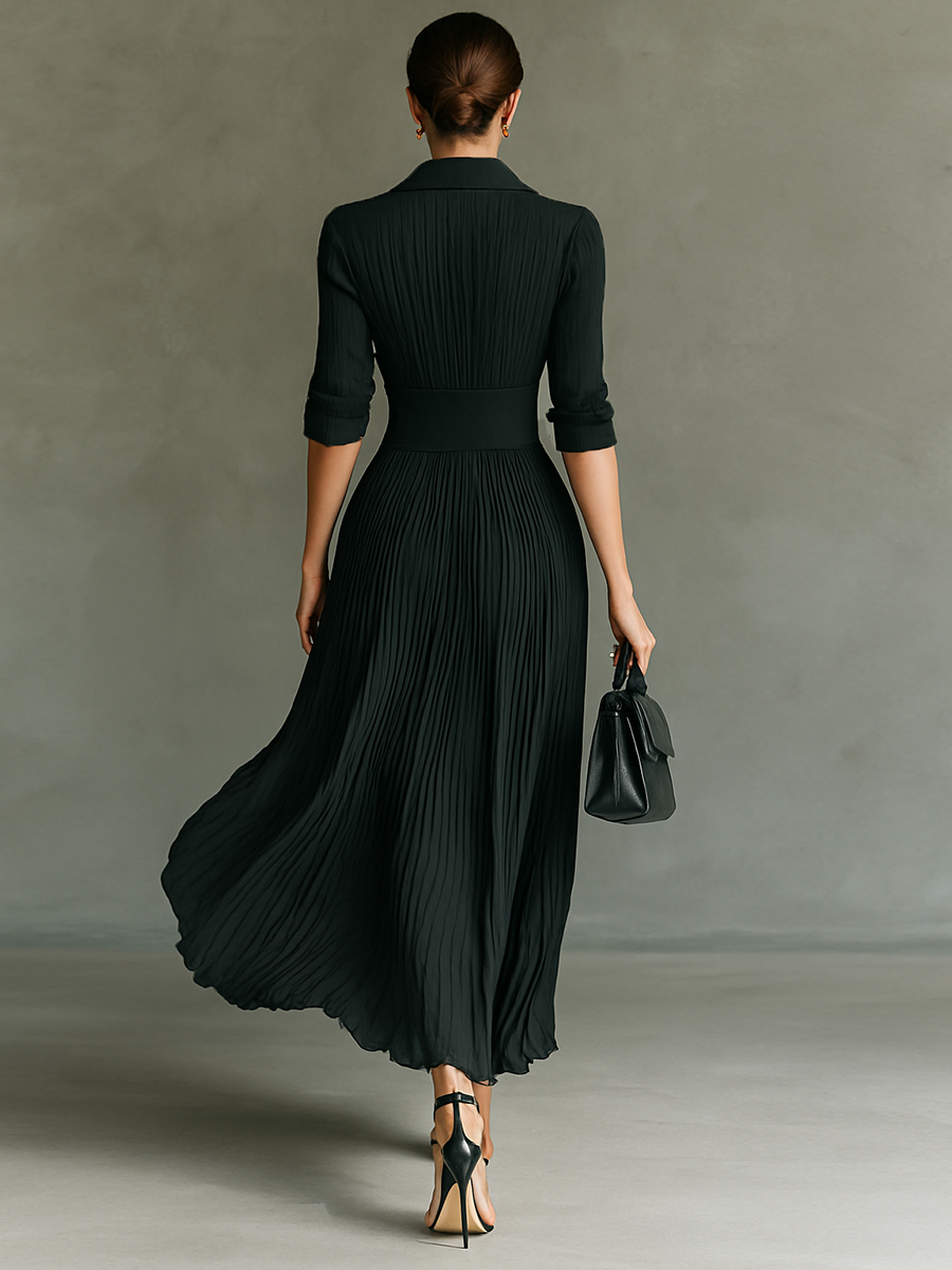 Maxi-Plisseekleid mit Reverskragen