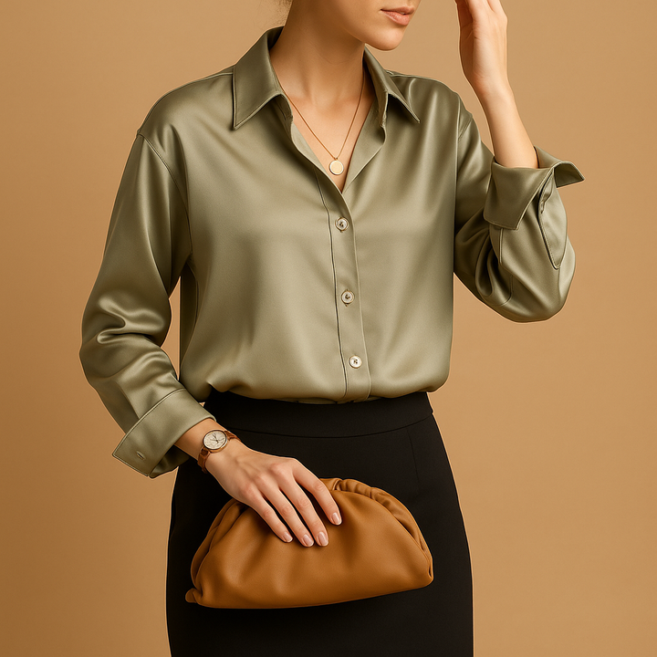 Blandine™ | Bluse Satin Mit Umgeschlagenem Kragen