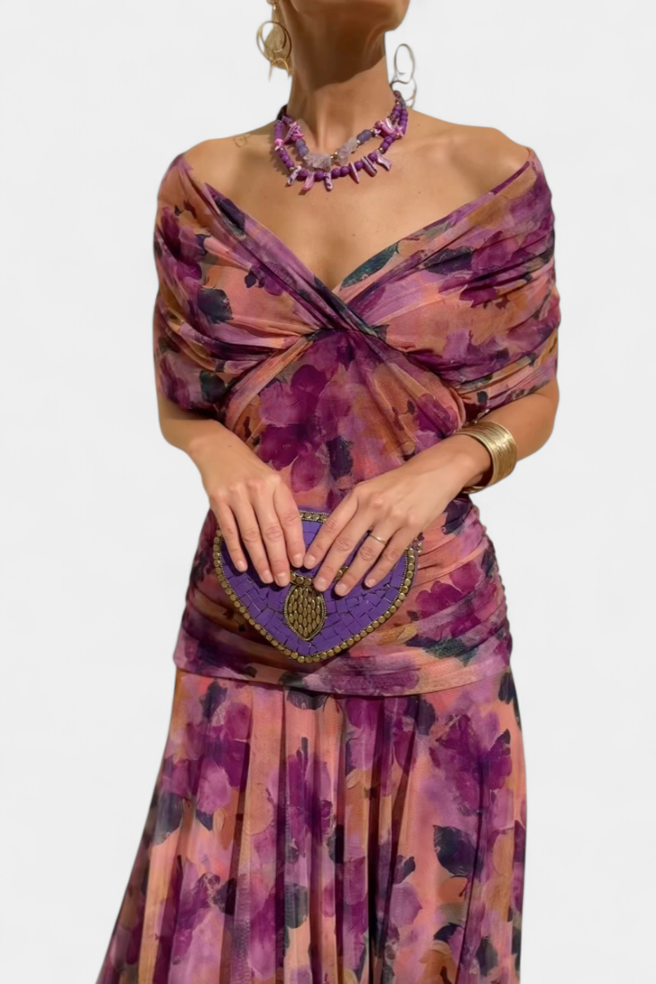 Freya - Fließendes Floral V-Ausschnitt Kleid