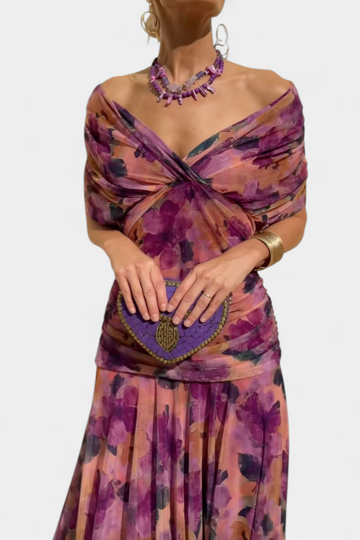 Freya - Fließendes Floral V-Ausschnitt Kleid