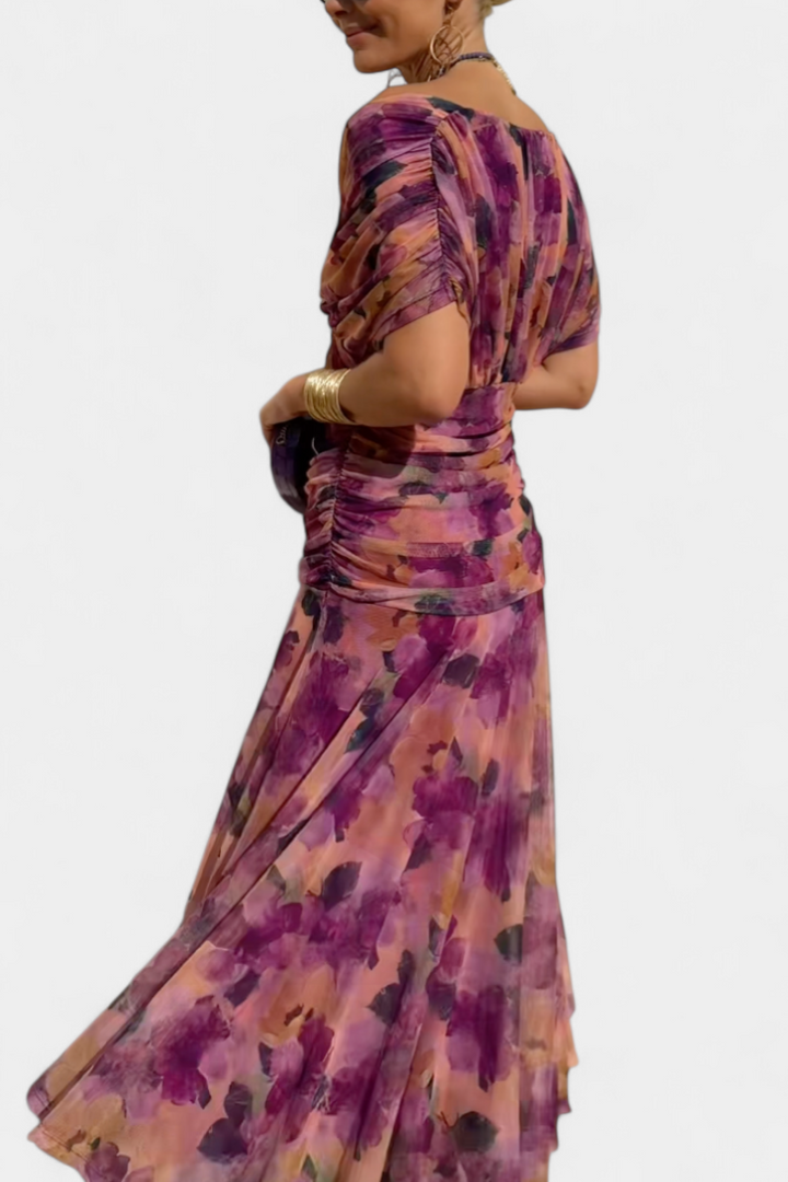 Freya - Fließendes Floral V-Ausschnitt Kleid