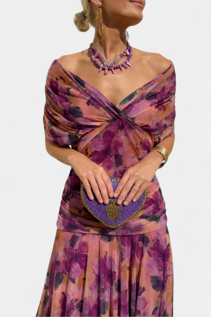 Freya - Fließendes Floral V-Ausschnitt Kleid