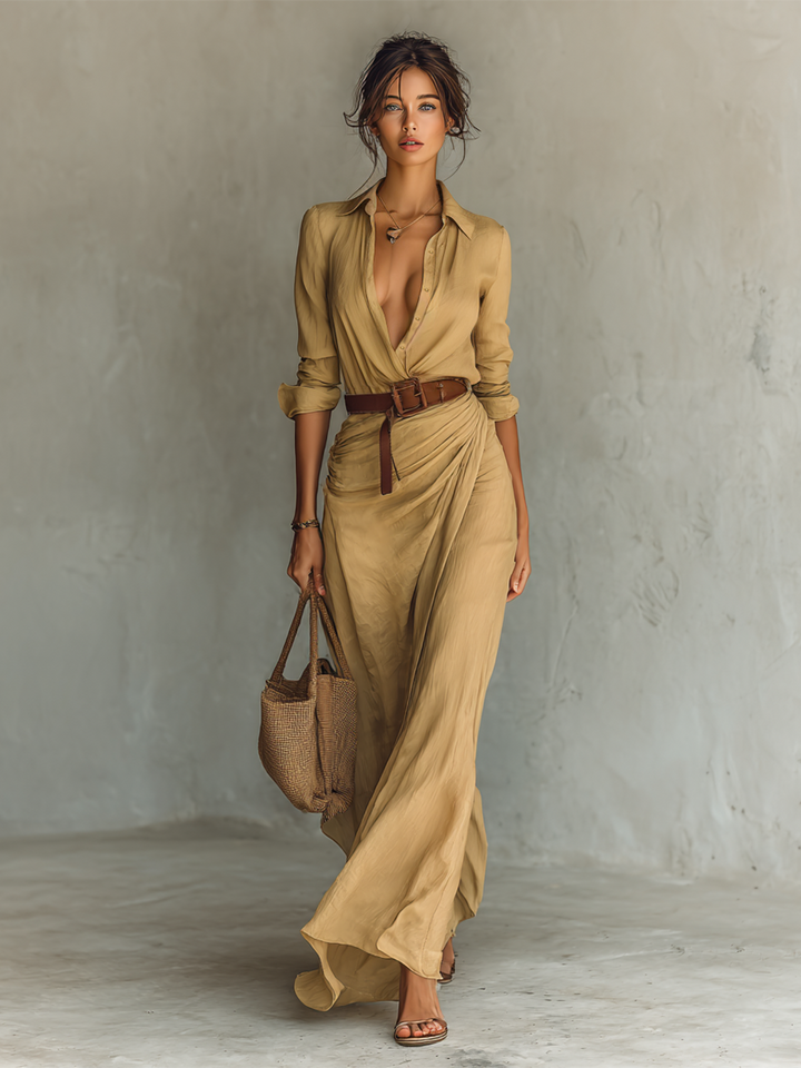 Maxikleid mit Kragen und Gürtel