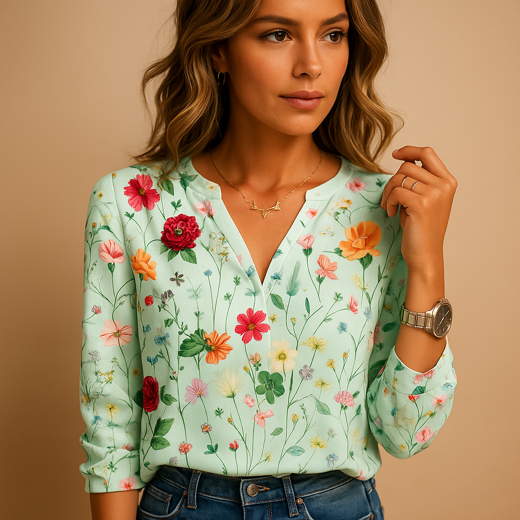 Maïlys™ | Blumenbluse mit V-Ausschnitt