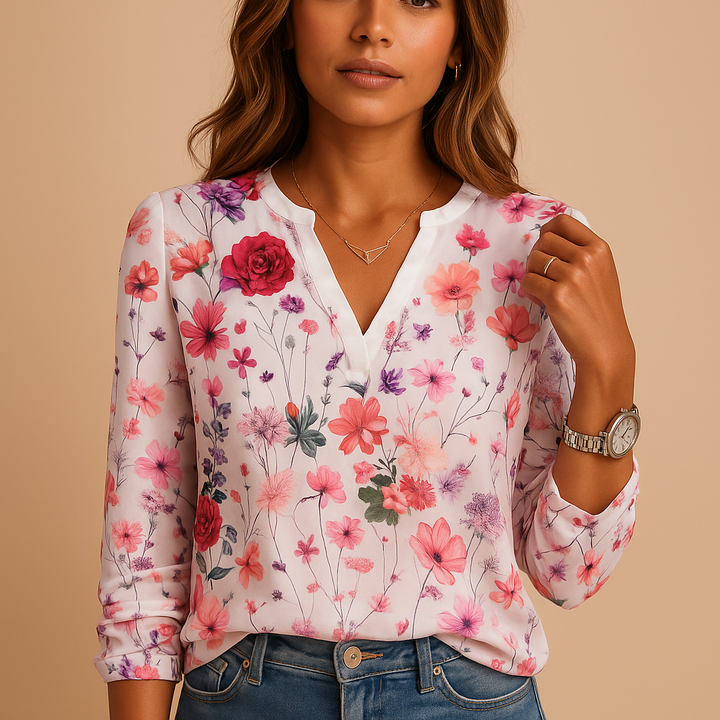 Maïlys™ | Blumenbluse mit V-Ausschnitt