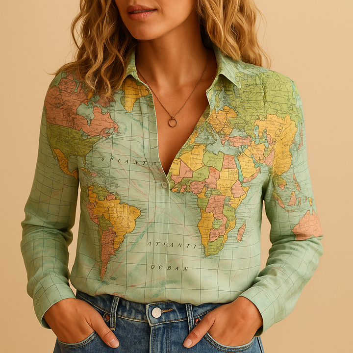 Philomène™ | Bluse mit Weltkartenmuster