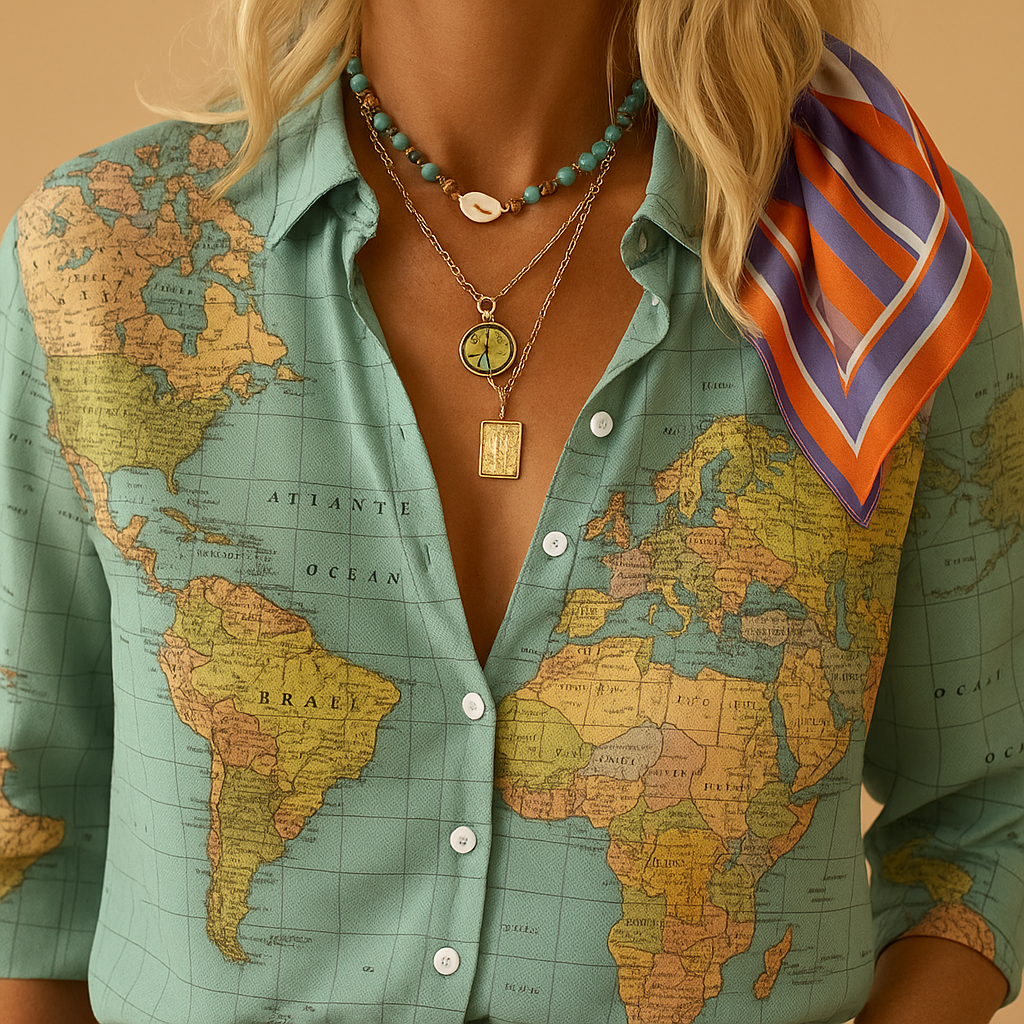 Philomène™ | Bluse mit Weltkartenmuster