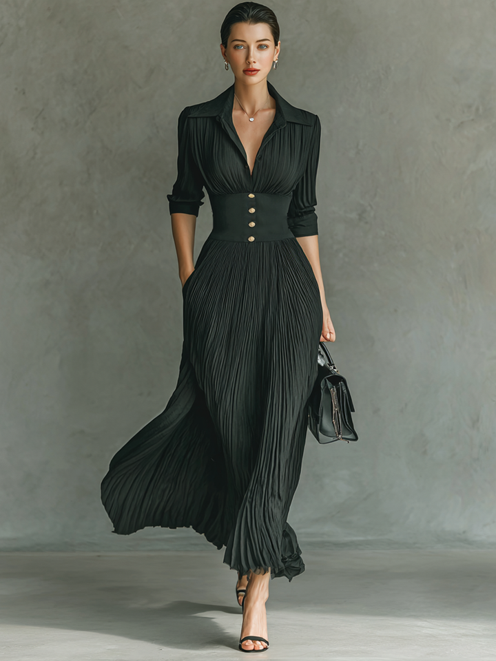 Maxi-Plisseekleid mit Reverskragen