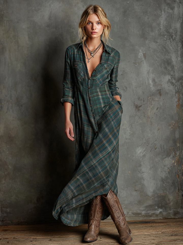 Maxi gestreiftes Kleid mit Kragen