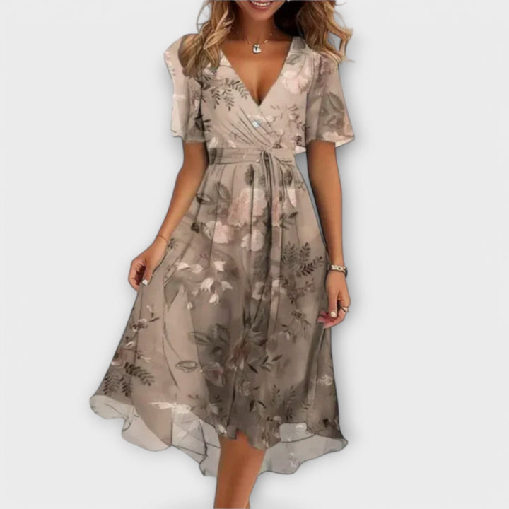 Isolde - Florales V-Ausschnitt Wickel-Midikleid
